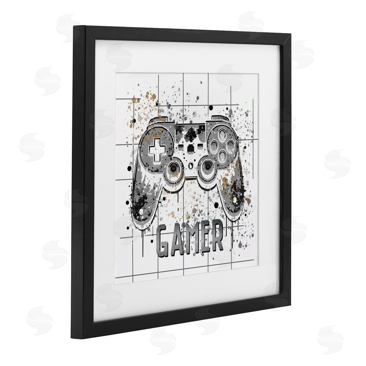 Kim Allen Gamer with Pixel Splatter Black Framed Print Under Glass with White Mat Wall Art