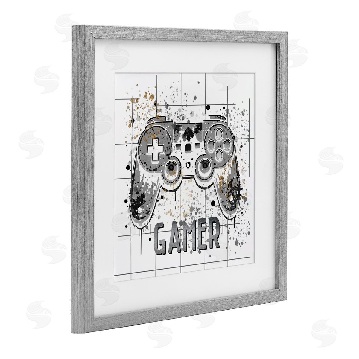 Kim Allen Gamer with Pixel Splatter Gray Framed Print Under Glass with White Mat Wall Art
