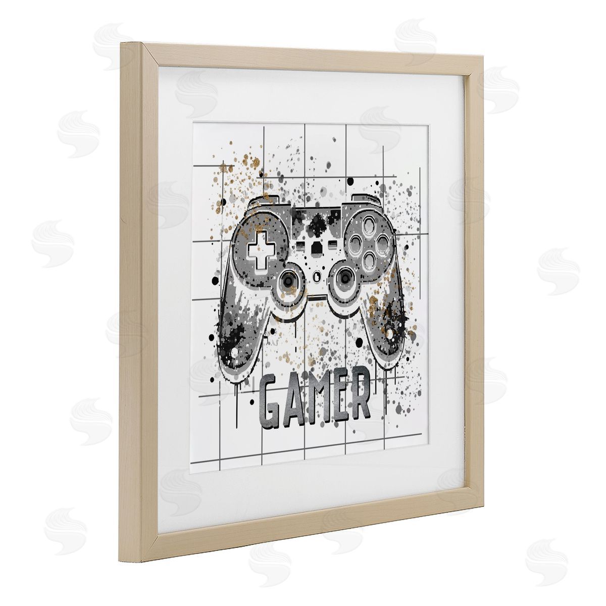 Kim Allen Gamer with Pixel Splatter Birch Framed Print Under Glass with White Mat Wall Art