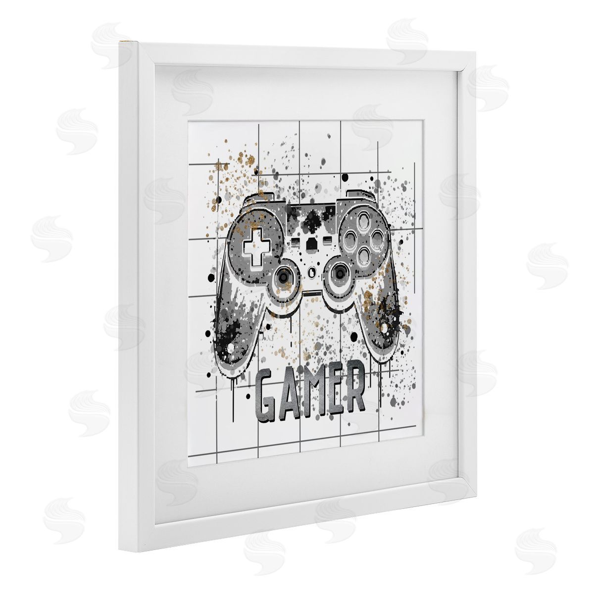 Kim Allen Gamer with Pixel Splatter White Framed Print Under Glass with Mat Wall Art