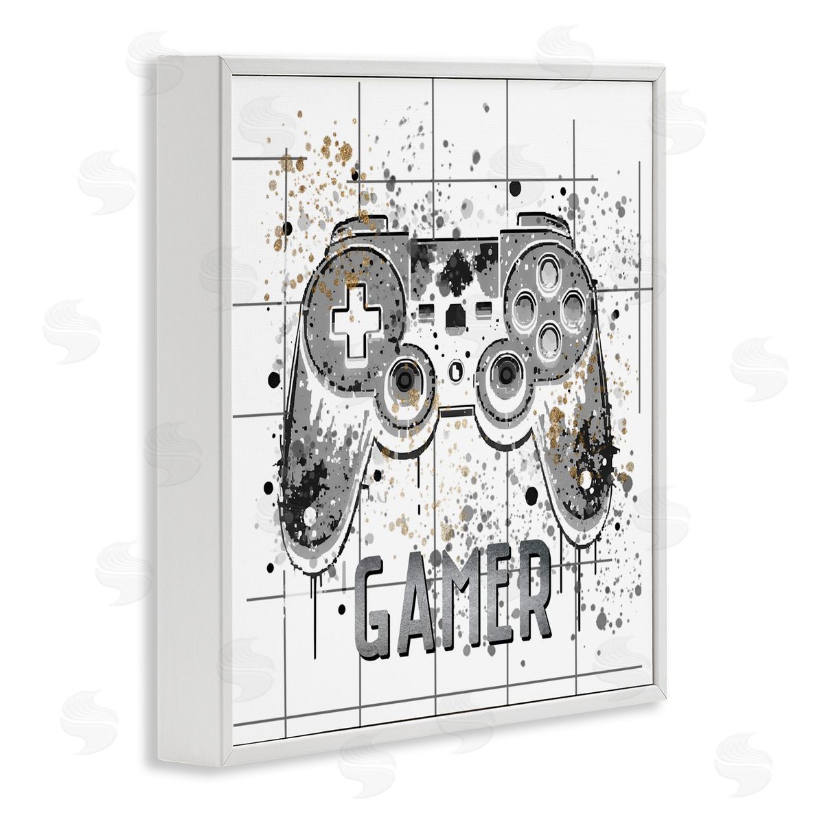 Kim Allen Gamer with Pixel Splatter White Framed Giclee Wall Art Print