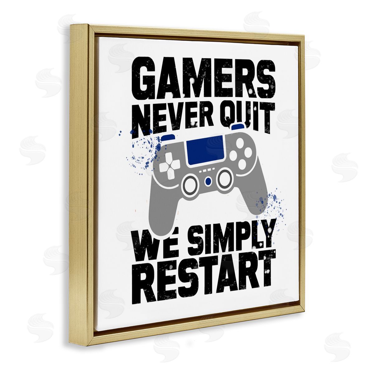Kim Allen Simply Restart Gamer Motivation Gold Floating Frame Canvas Wall Art Print