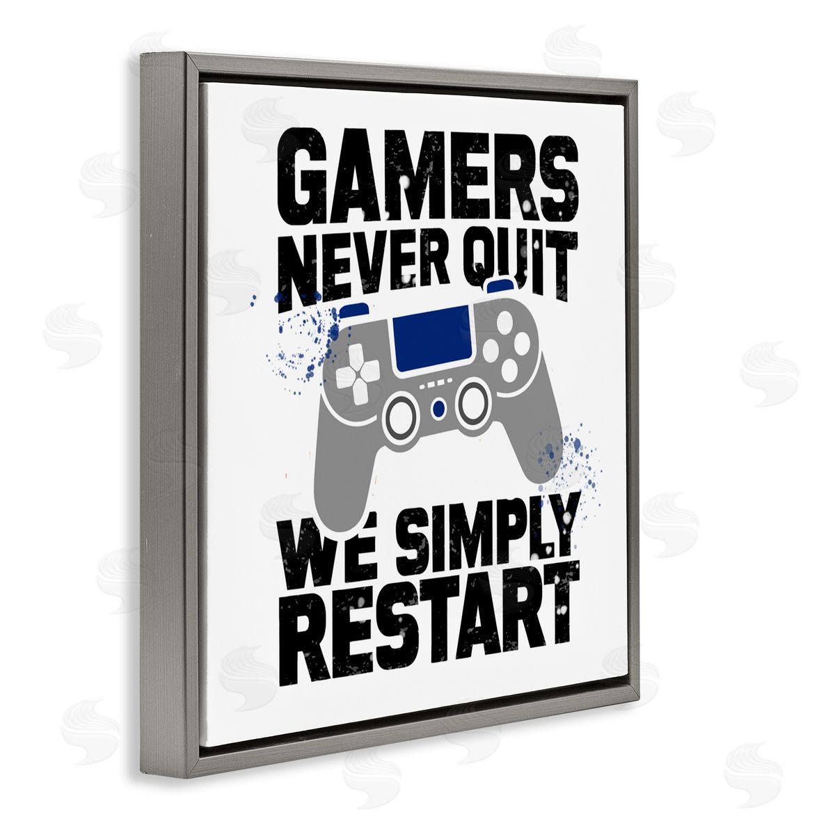 Kim Allen Simply Restart Gamer Motivation Gray Floating Frame Canvas Wall Art Print