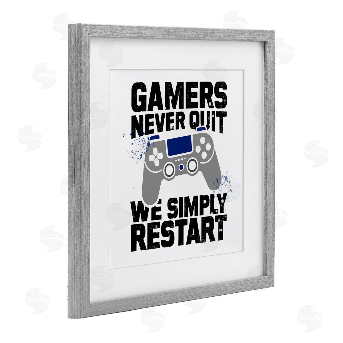 Kim Allen Simply Restart Gamer Motivation Gray Framed Print Under Glass with White Mat Wall Art