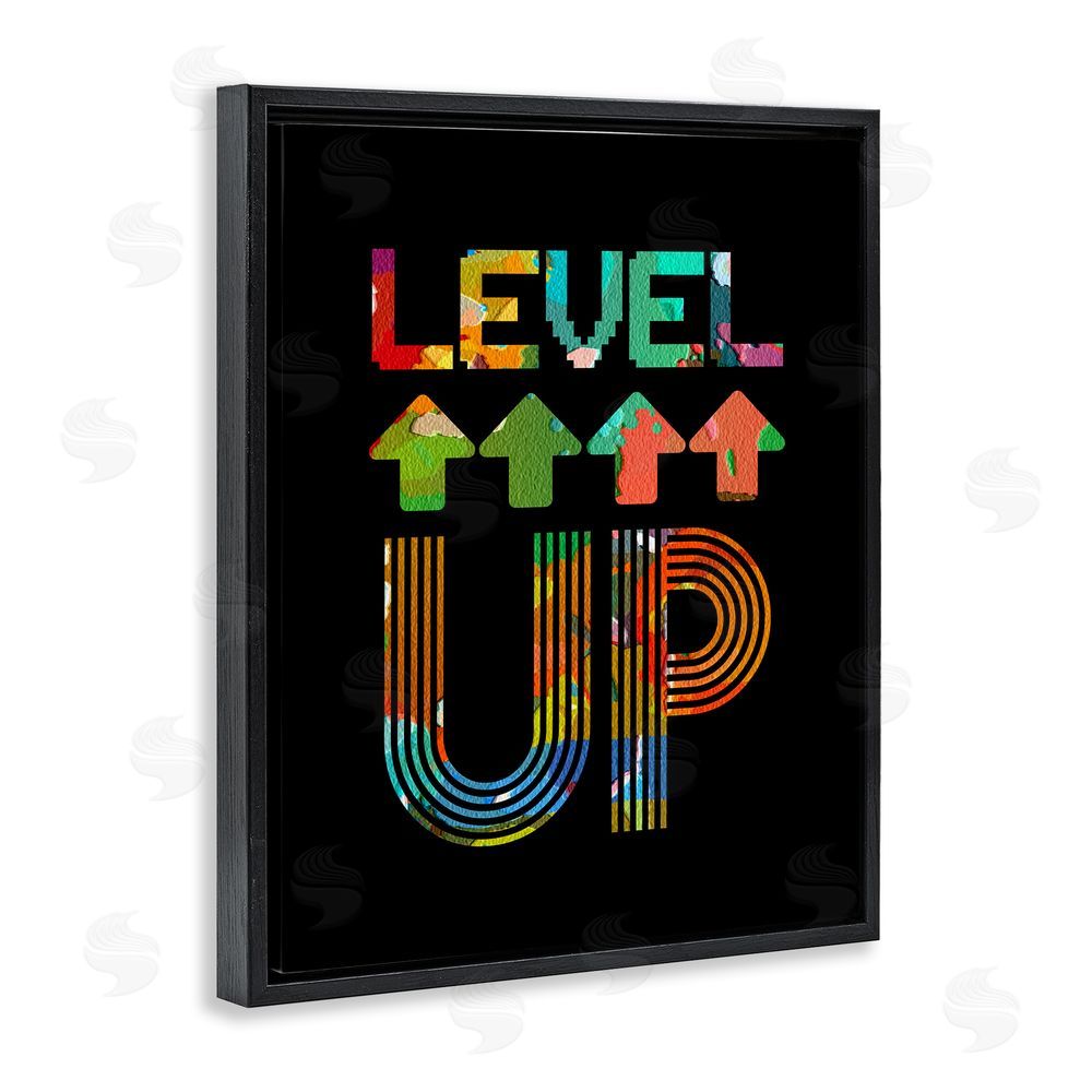 Marcus Prime Collaged Retro Level Up Black Floating Frame Canvas Wall Art Print