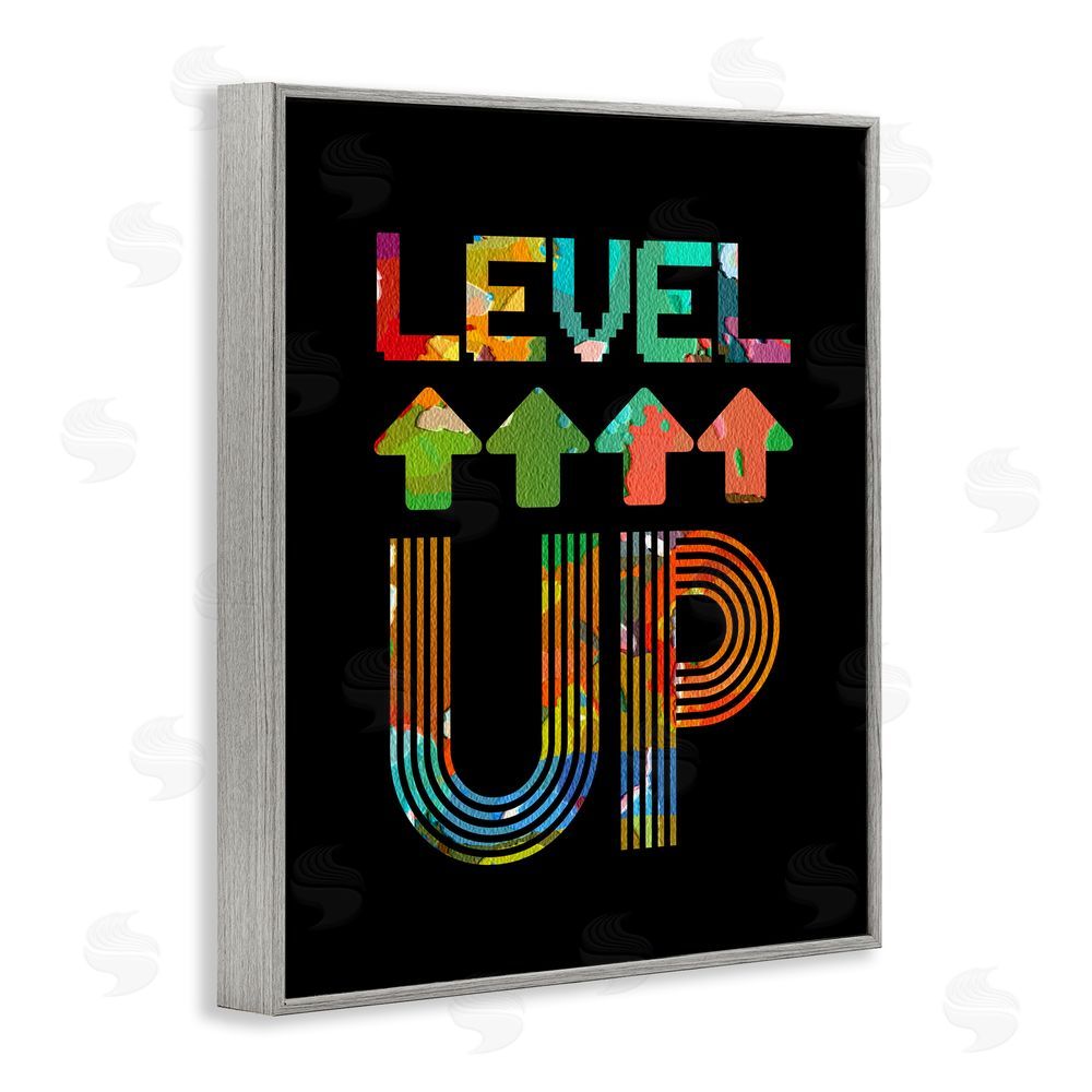 Marcus Prime Collaged Retro Level Up Gray Framed Giclee Wall Art Print