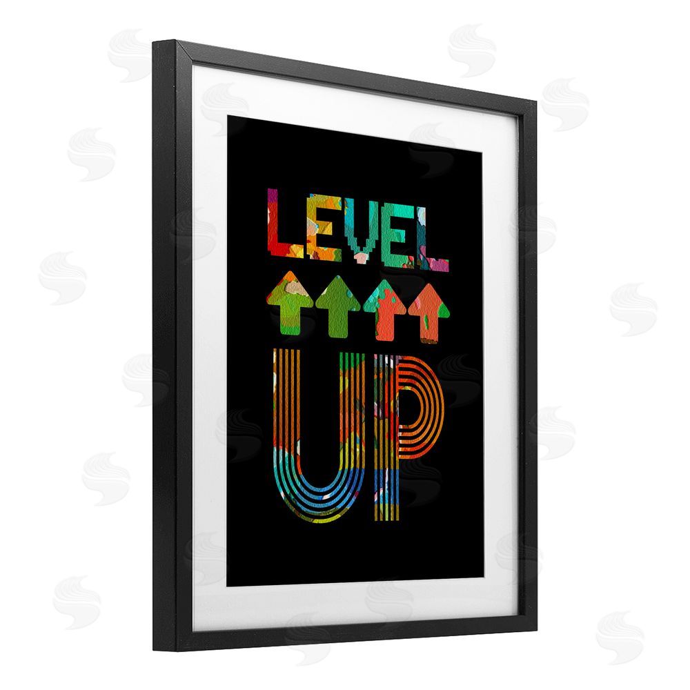 Marcus Prime Collaged Retro Level Up Black Framed Print Under Glass with White Mat Wall Art