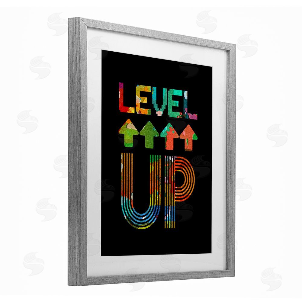 Marcus Prime Collaged Retro Level Up Gray Framed Print Under Glass with White Mat Wall Art
