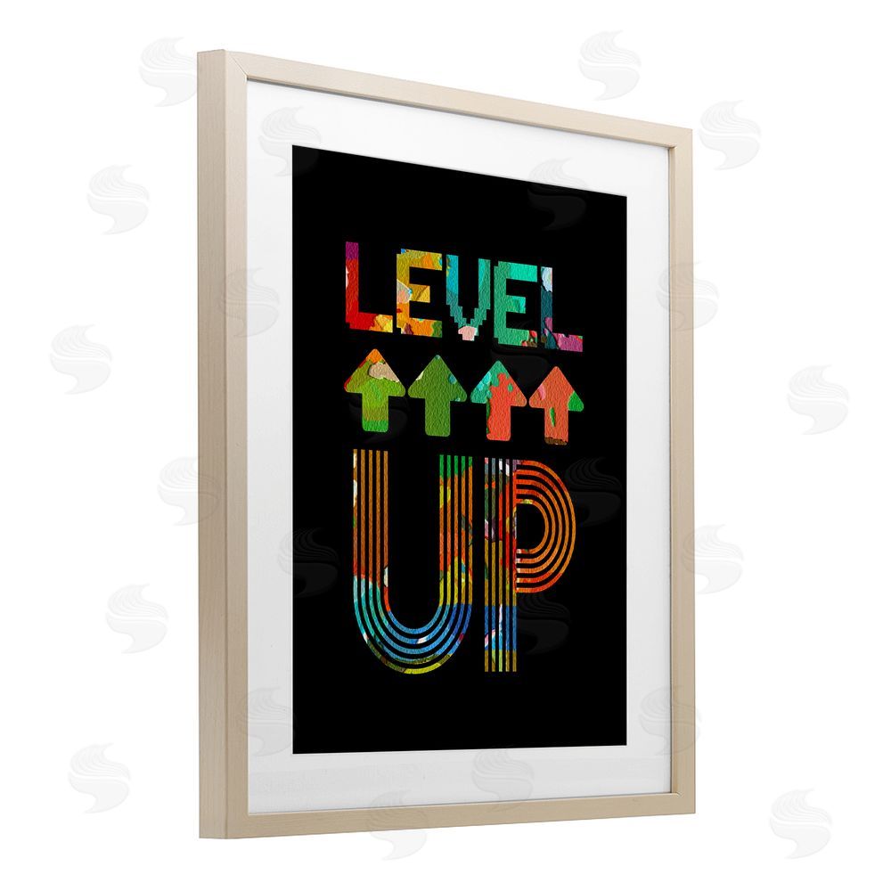 Marcus Prime Collaged Retro Level Up Birch Framed Print Under Glass with White Mat Wall Art