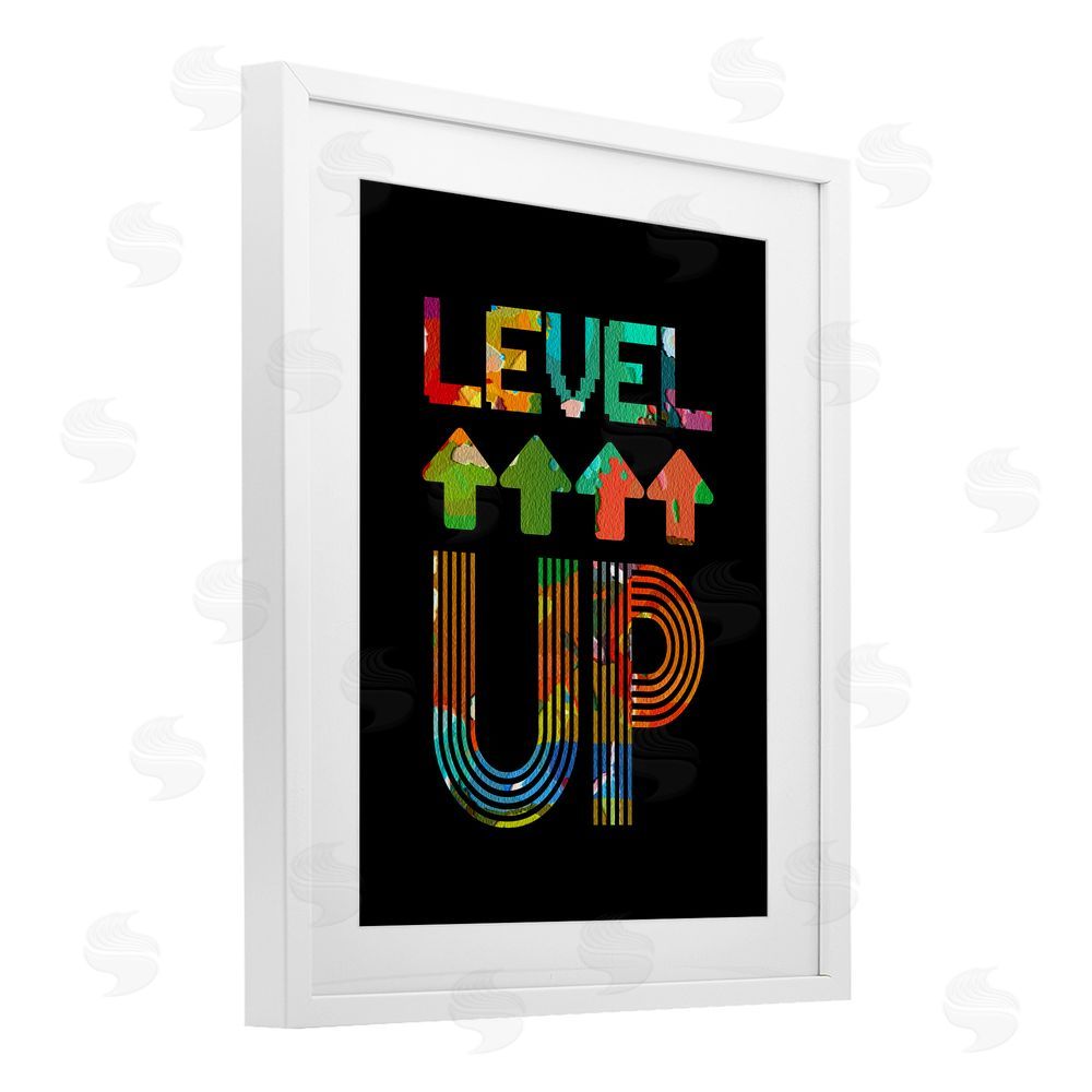 Marcus Prime Collaged Retro Level Up White Framed Print Under Glass with Mat Wall Art