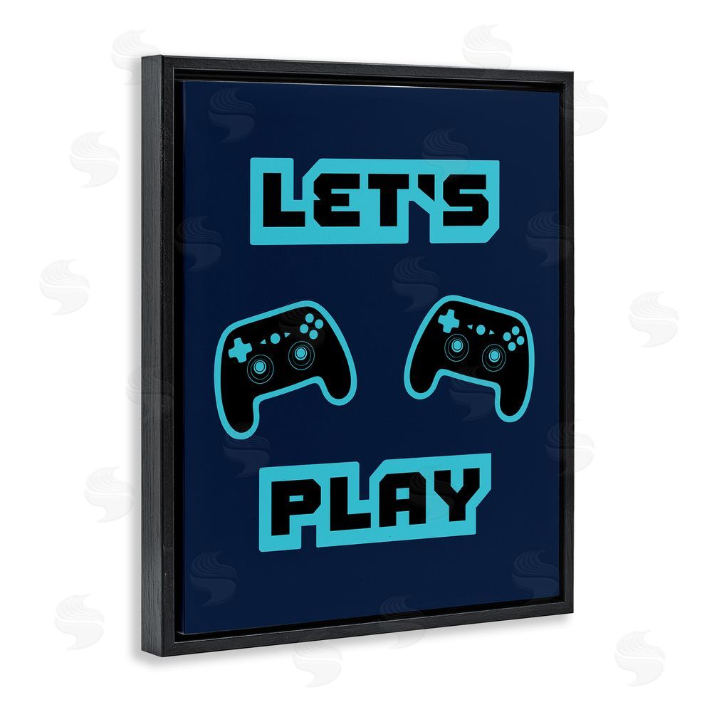 Marcus Prime Let's Play Blue Retro Gamer Black Floating Frame Canvas Wall Art Print