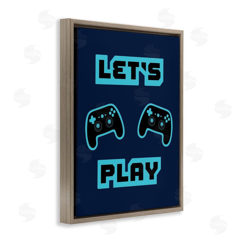 Marcus Prime Let's Play Blue Retro Gamer Brown Floating Frame Canvas Wall Art Print