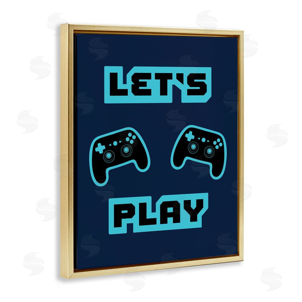 Marcus Prime Let's Play Blue Retro Gamer Gold Floating Frame Canvas Wall Art Print
