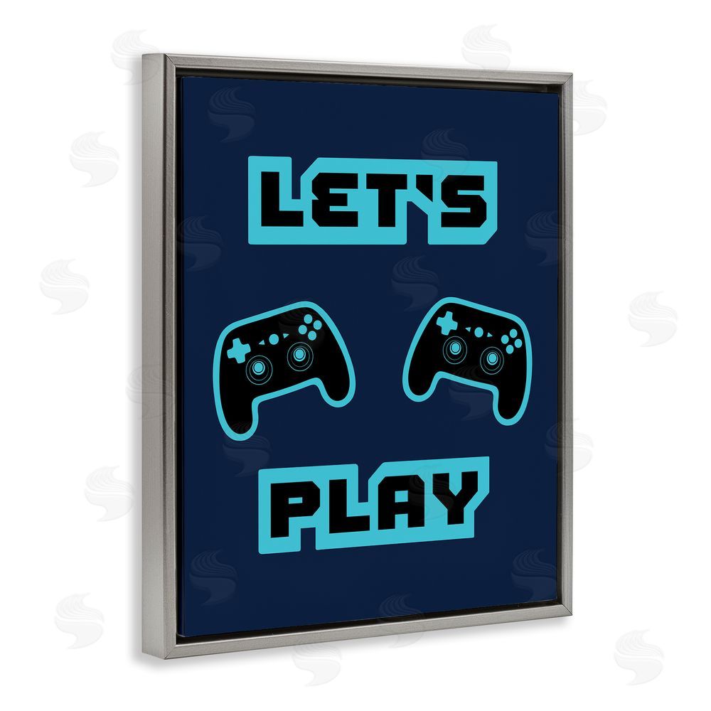 Marcus Prime Let's Play Blue Retro Gamer Gray Floating Frame Canvas Wall Art Print