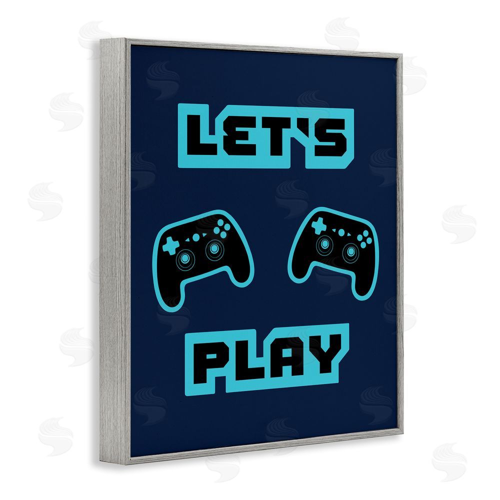 Marcus Prime Let's Play Blue Retro Gamer Gray Framed Giclee Wall Art Print
