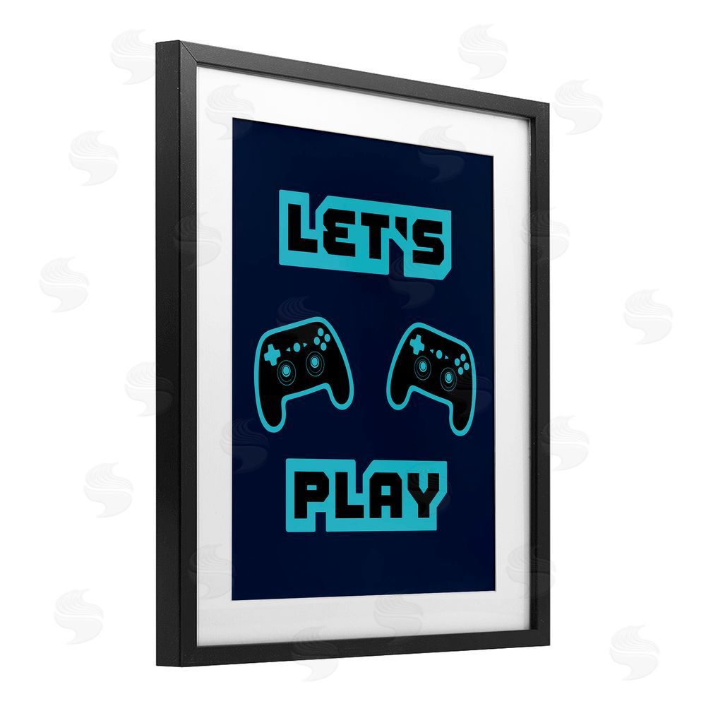 Marcus Prime Let's Play Blue Retro Gamer Black Framed Print Under Glass with White Mat Wall Art