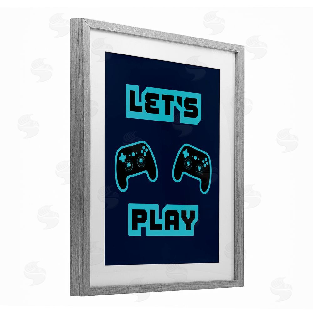 Marcus Prime Let's Play Blue Retro Gamer Gray Framed Print Under Glass with White Mat Wall Art