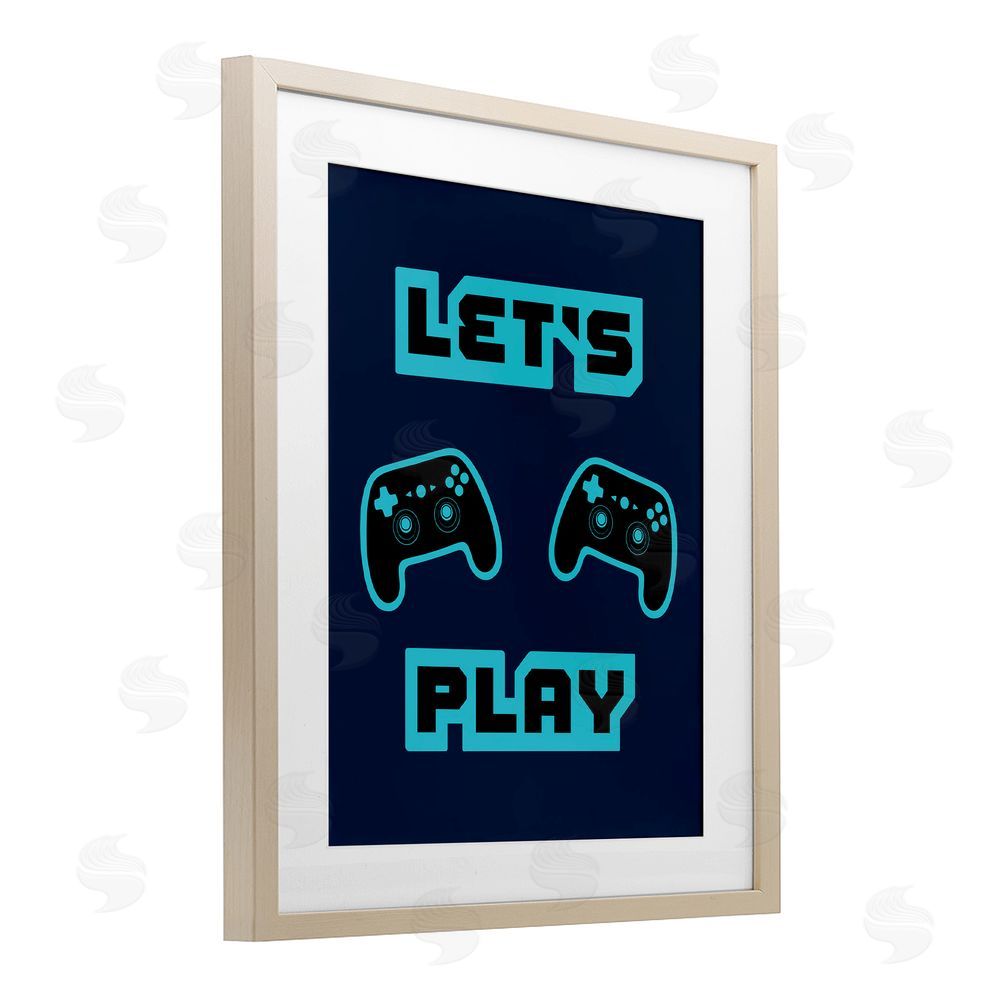 Marcus Prime Let's Play Blue Retro Gamer Birch Framed Print Under Glass with White Mat Wall Art