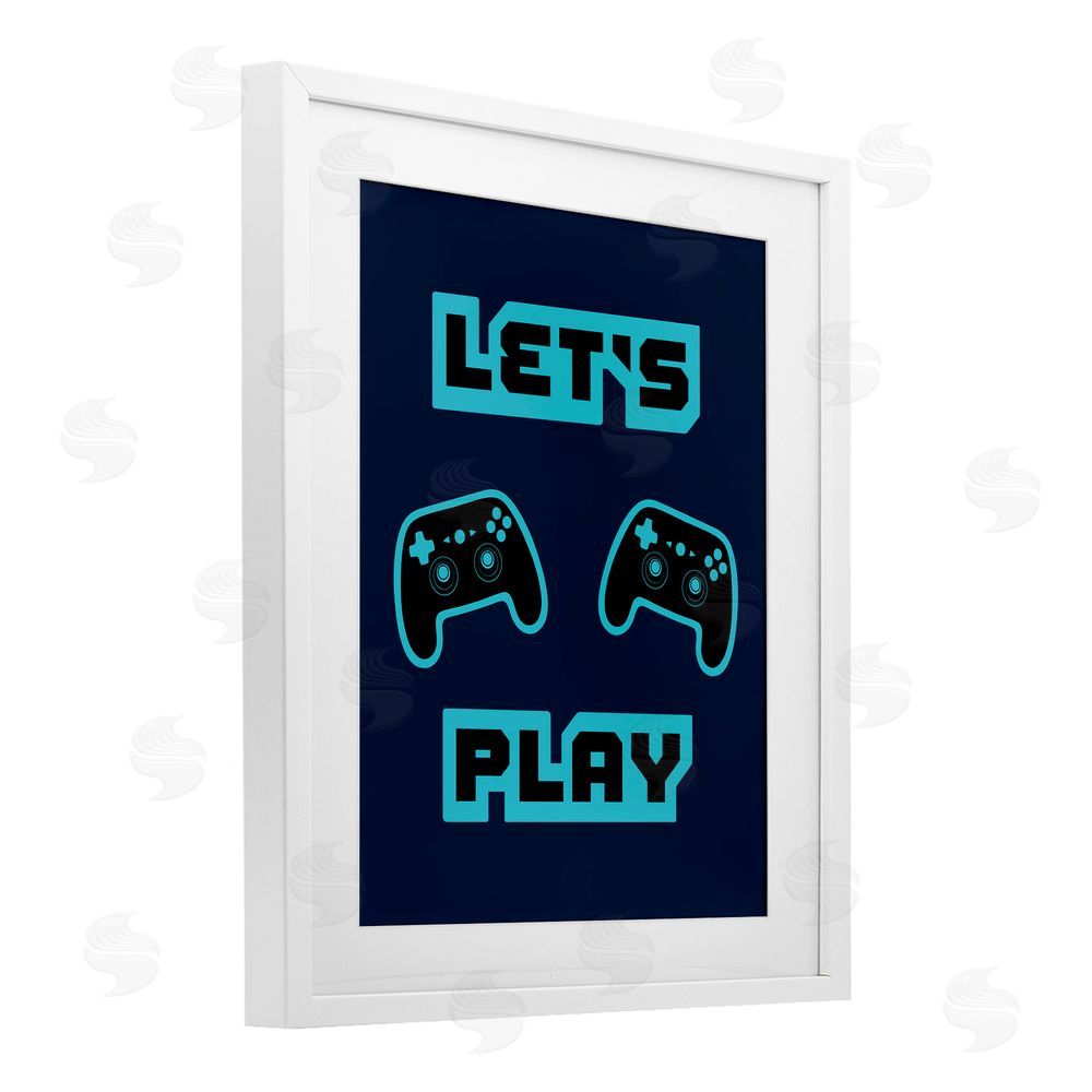 Marcus Prime Let's Play Blue Retro Gamer White Framed Print Under Glass with Mat Wall Art