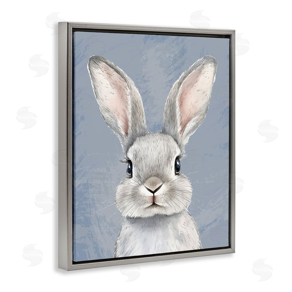 Christine Simpson Art Sweet Woodland Rabbit Gray Floating Frame Canvas Wall Art Print