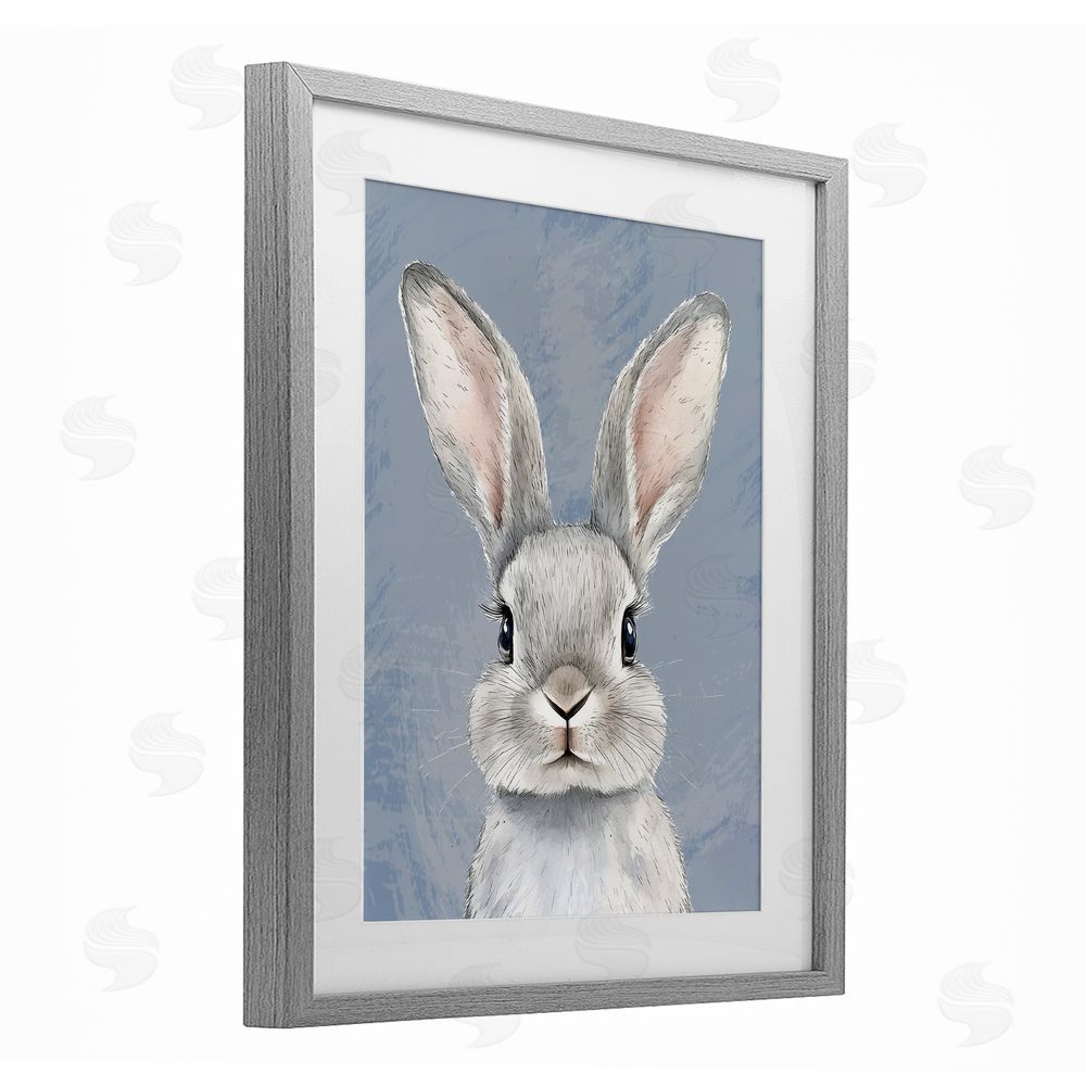 Christine Simpson Art Sweet Woodland Rabbit Gray Framed Print Under Glass with White Mat Wall Art