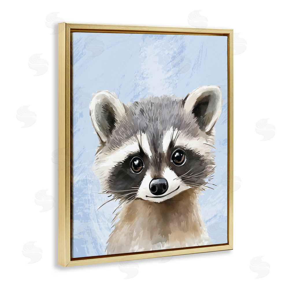 Christine Simpson Art Sweet Woodland Raccoon Gold Floating Frame Canvas Wall Art Print