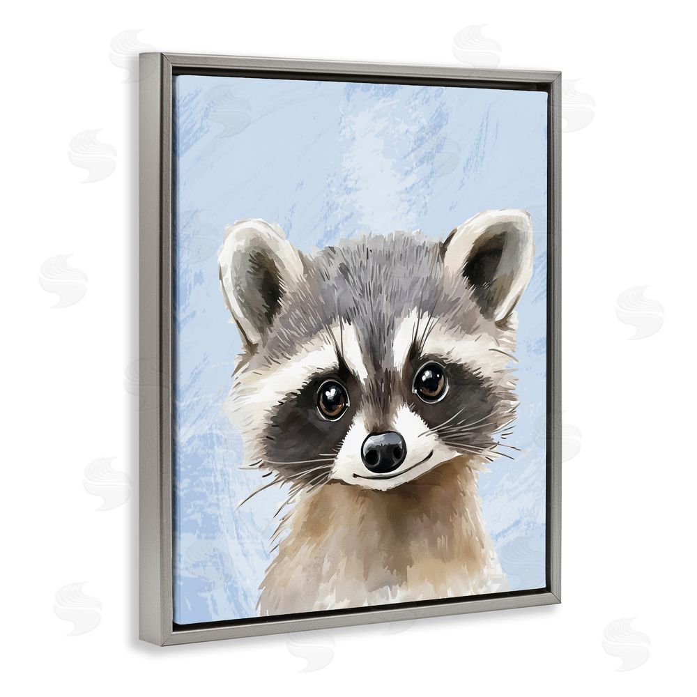 Christine Simpson Art Sweet Woodland Raccoon Gray Floating Frame Canvas Wall Art Print