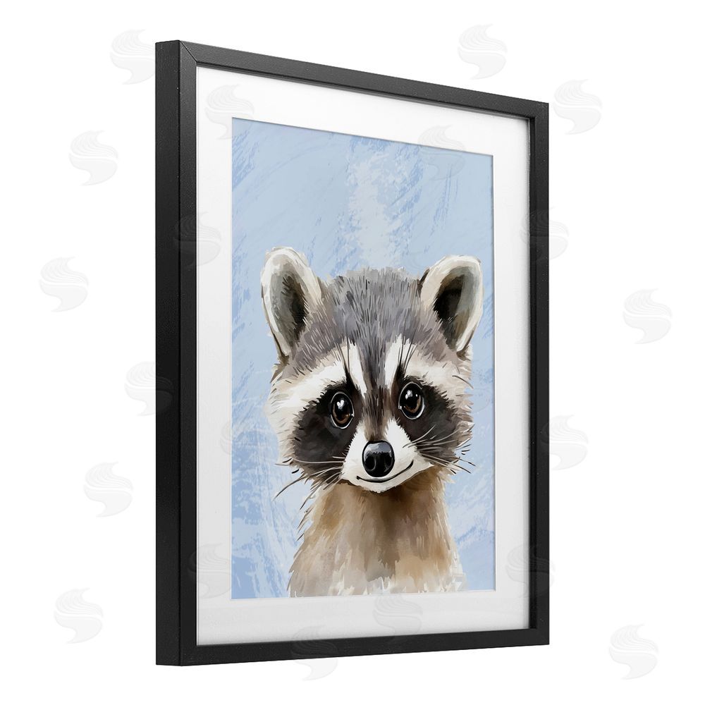 Christine Simpson Art Sweet Woodland Raccoon Black Framed Print Under Glass with White Mat Wall Art