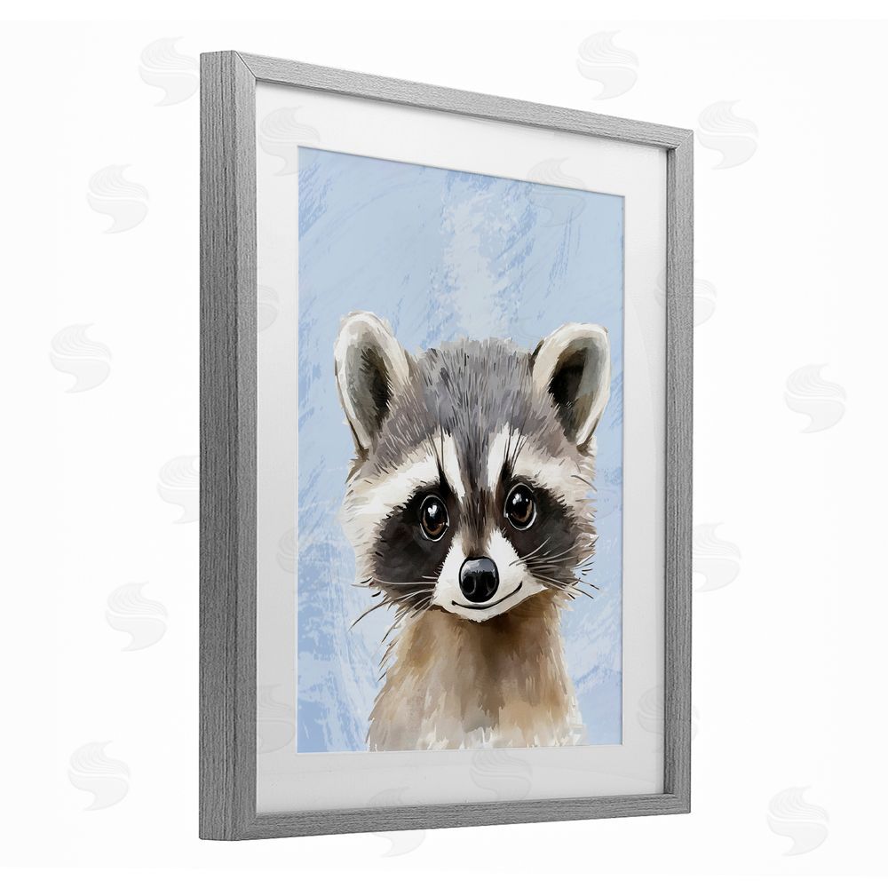 Christine Simpson Art Sweet Woodland Raccoon Gray Framed Print Under Glass with White Mat Wall Art