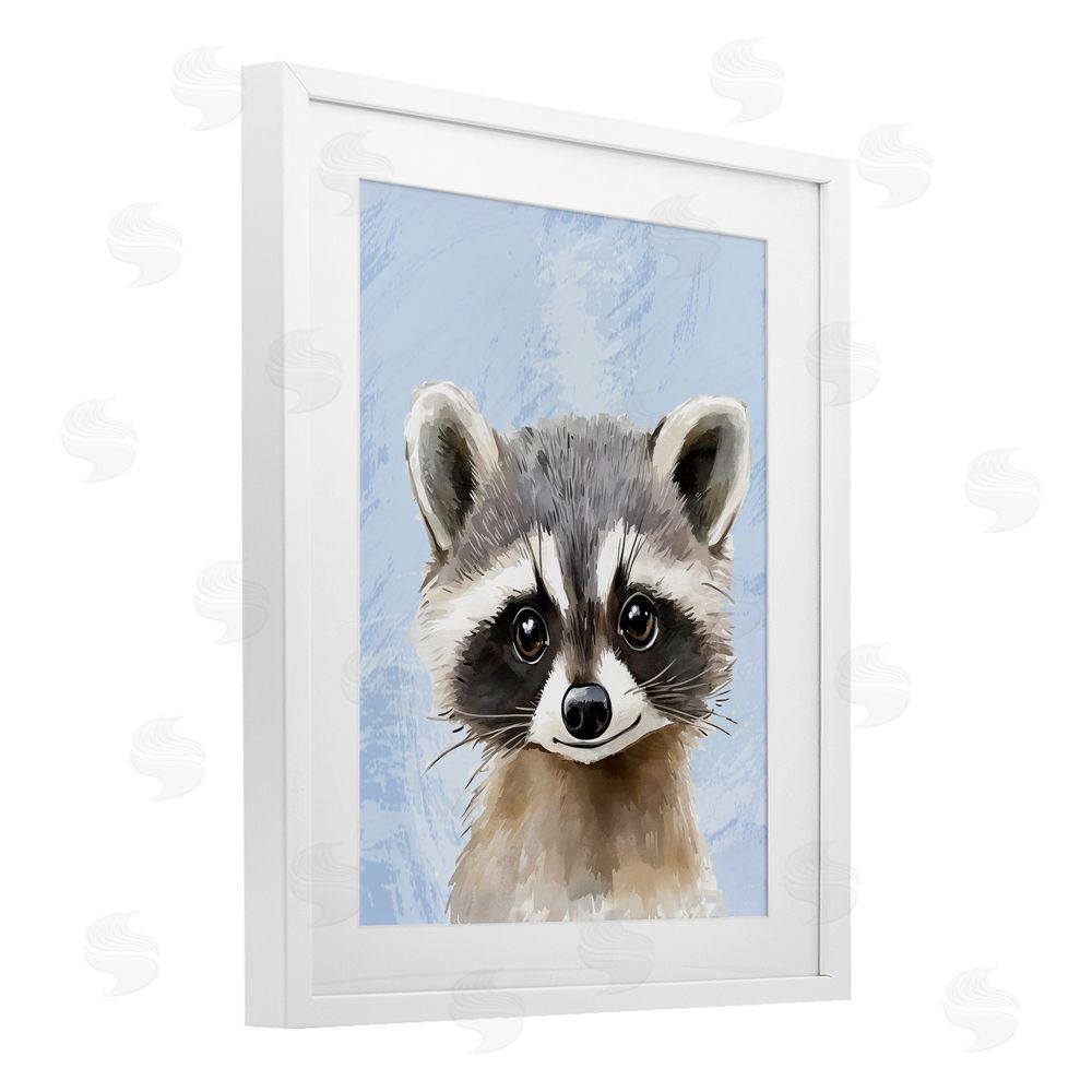 Christine Simpson Art Sweet Woodland Raccoon White Framed Print Under Glass with Mat Wall Art