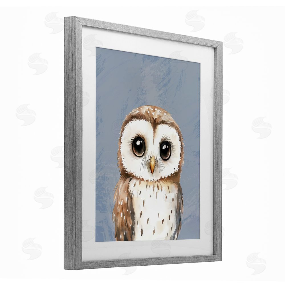 Christine Simpson Art Sweet Woodland Owl Gray Framed Print Under Glass with White Mat Wall Art