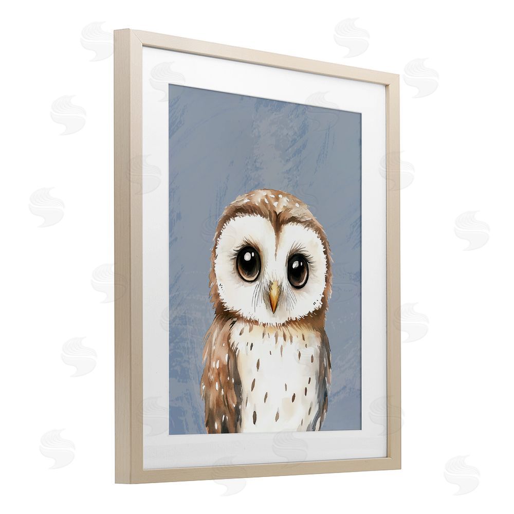 Christine Simpson Art Sweet Woodland Owl Birch Framed Print Under Glass with White Mat Wall Art