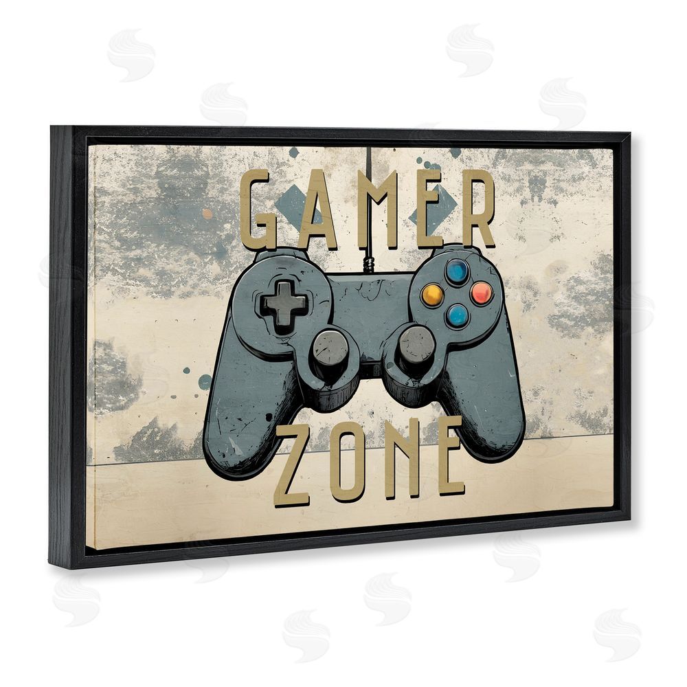 Kim Allen Gamer Zone with Abstract Background Black Floating Frame Canvas Wall Art Print