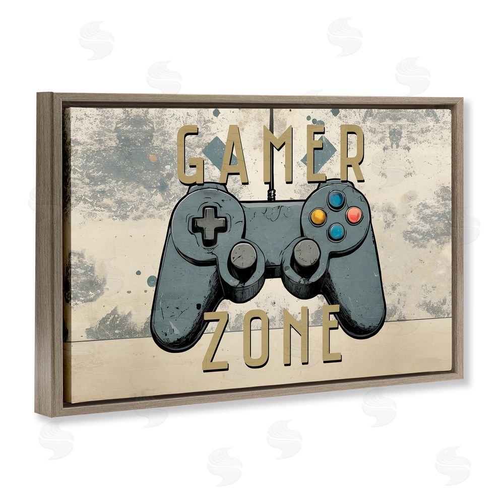 Kim Allen Gamer Zone with Abstract Background Brown Floating Frame Canvas Wall Art Print