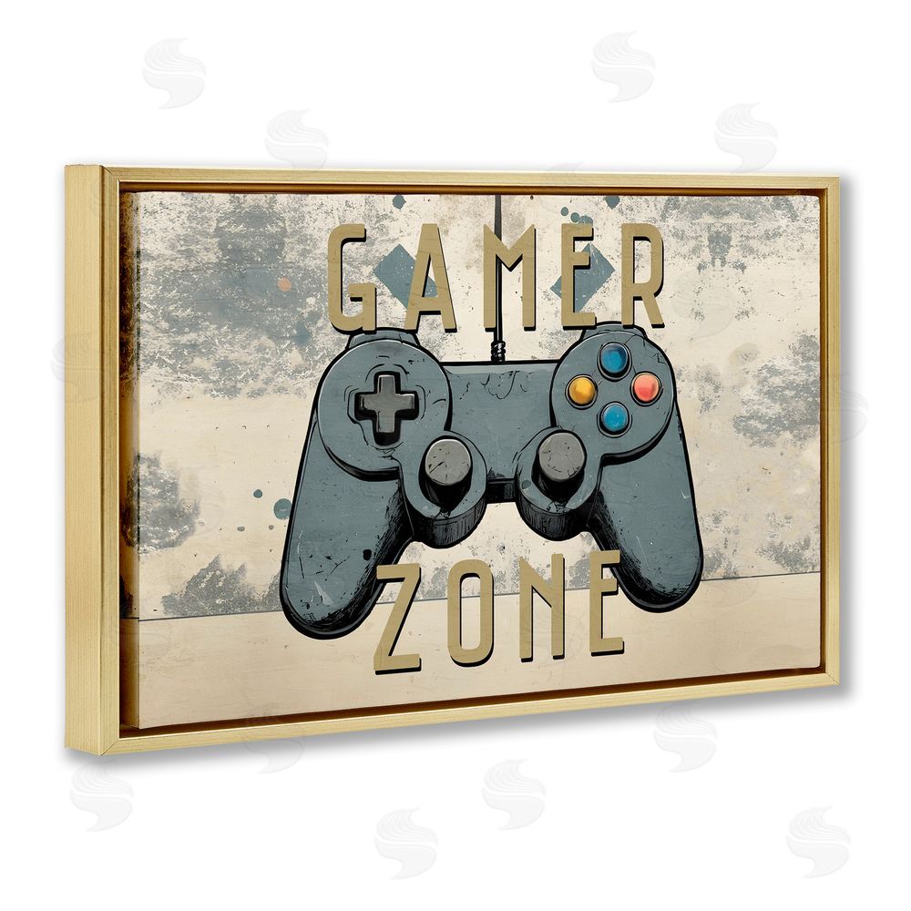 Kim Allen Gamer Zone with Abstract Background Gold Floating Frame Canvas Wall Art Print