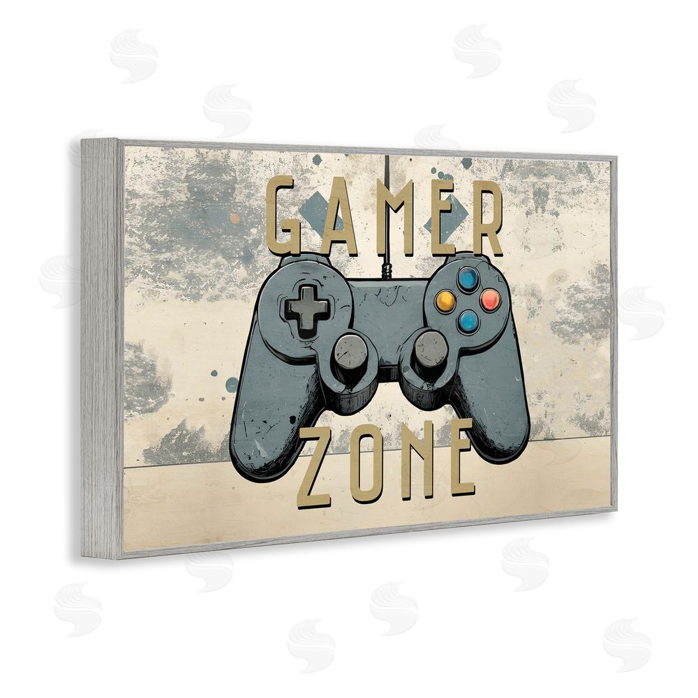 Kim Allen Gamer Zone with Abstract Background Gray Framed Giclee Wall Art Print
