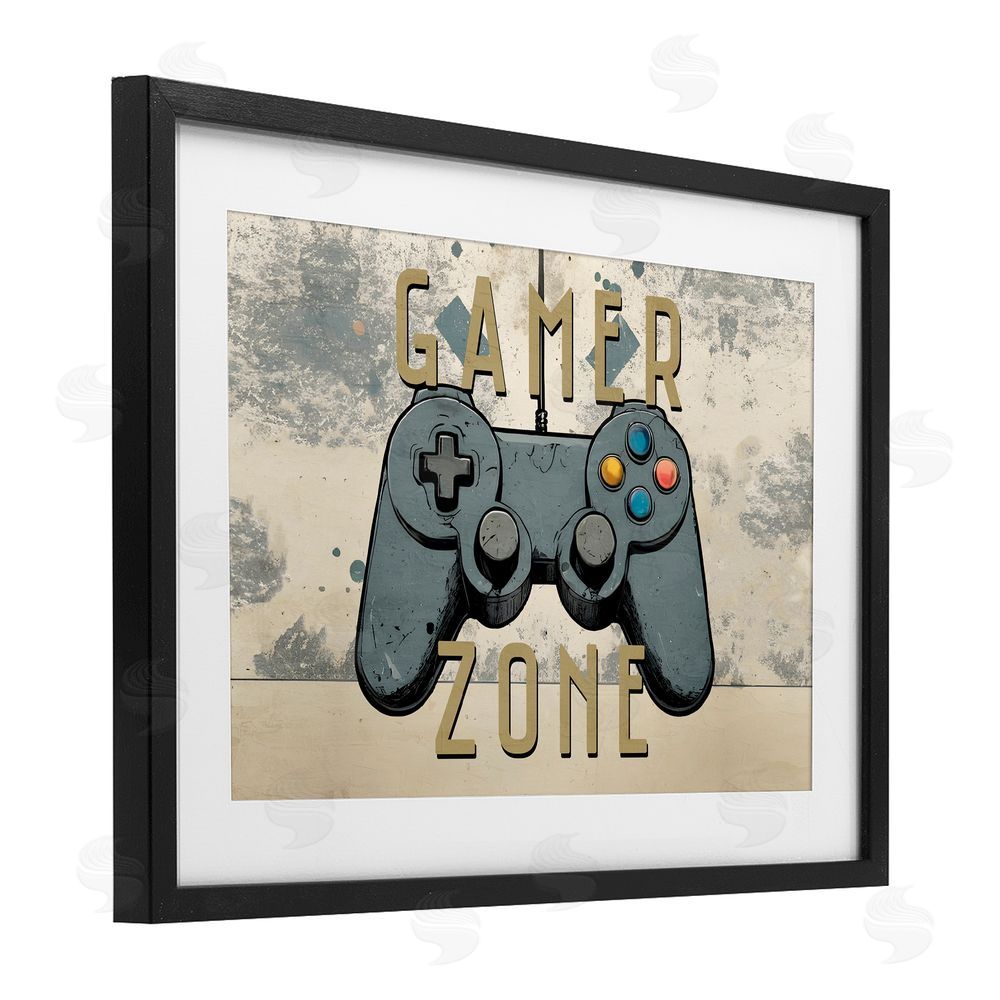 Kim Allen Gamer Zone with Abstract Background Black Framed Print Under Glass with White Mat Wall Art
