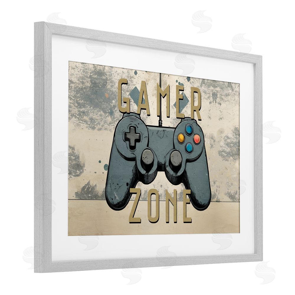 Kim Allen Gamer Zone with Abstract Background Gray Framed Print Under Glass with White Mat Wall Art