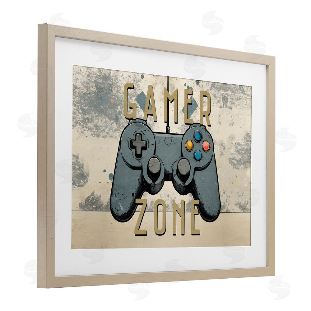 Kim Allen Gamer Zone with Abstract Background Birch Framed Print Under Glass with White Mat Wall Art