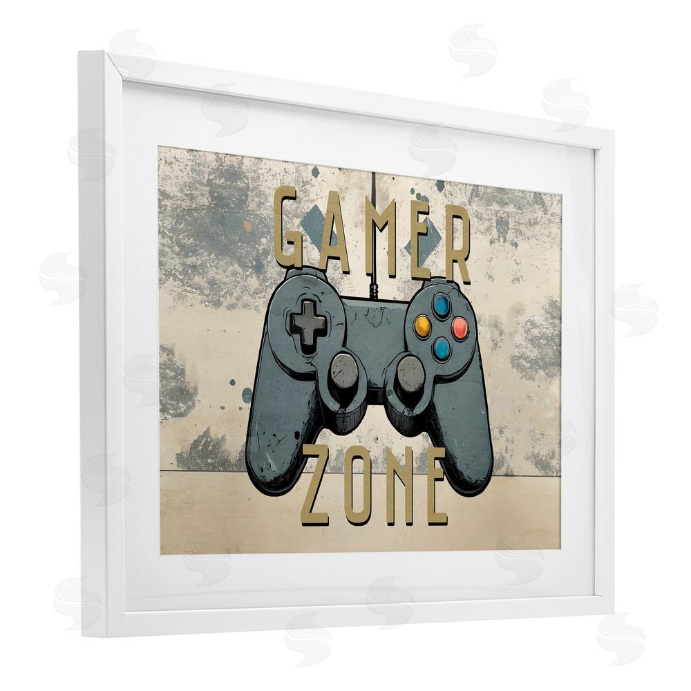 Kim Allen Gamer Zone with Abstract Background White Framed Print Under Glass with Mat Wall Art