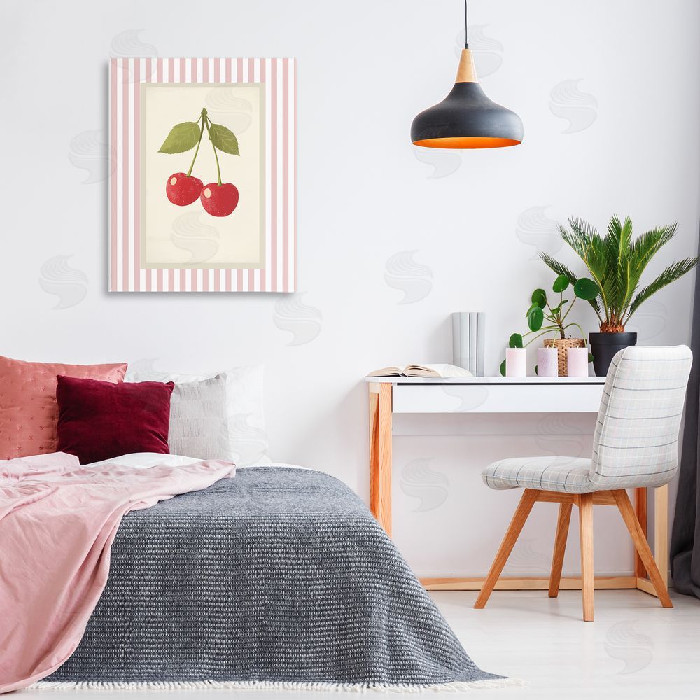 Christine Simpson Art Delicate Cherries on Stripes Canvas Art on Wall