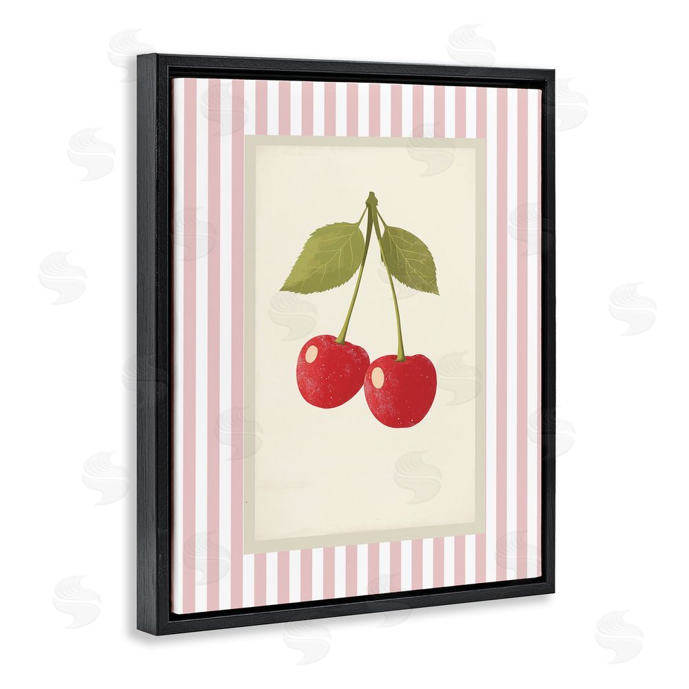 Christine Simpson Art Delicate Cherries on Stripes Black Floating Frame Canvas Wall Art Print