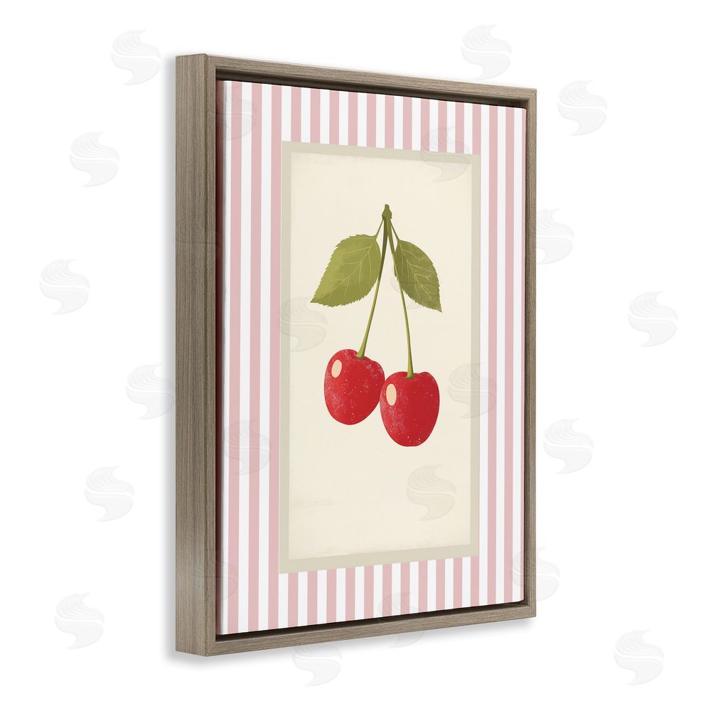 Christine Simpson Art Delicate Cherries on Stripes Brown Floating Frame Canvas Wall Art Print