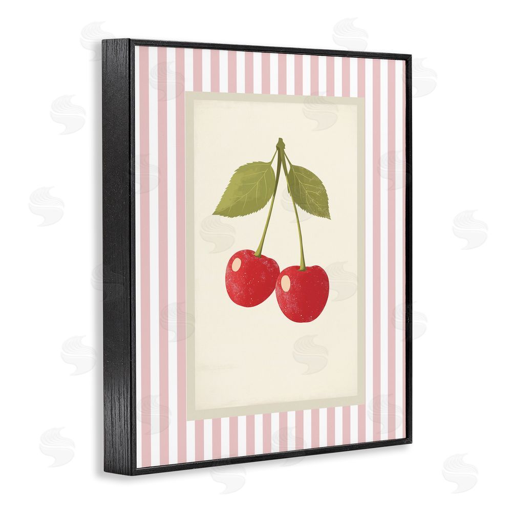 Christine Simpson Art Delicate Cherries on Stripes Black Framed Giclee Wall Art Print