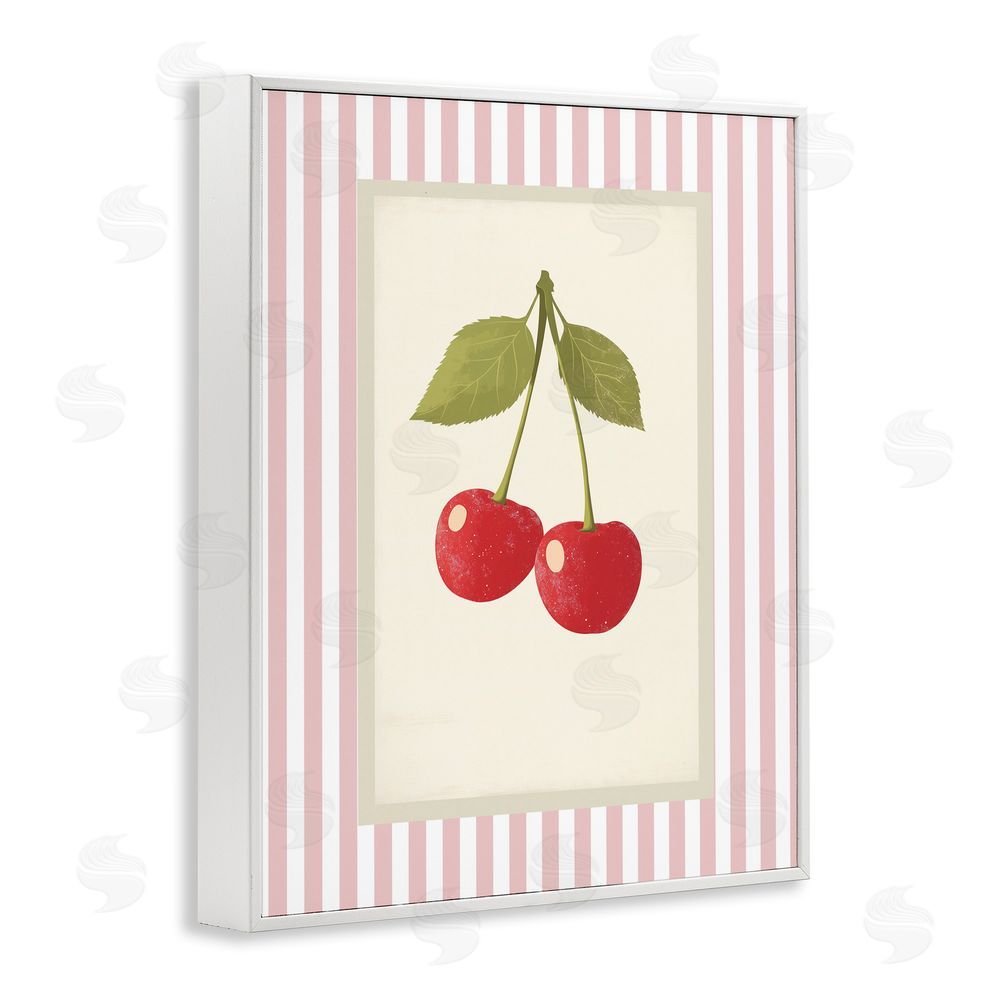 Christine Simpson Art Delicate Cherries on Stripes White Framed Giclee Wall Art Print