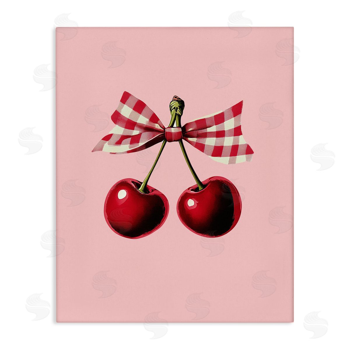 Christine Simpson Art Cherries with Gingham Bow Canvas Wall Art Print