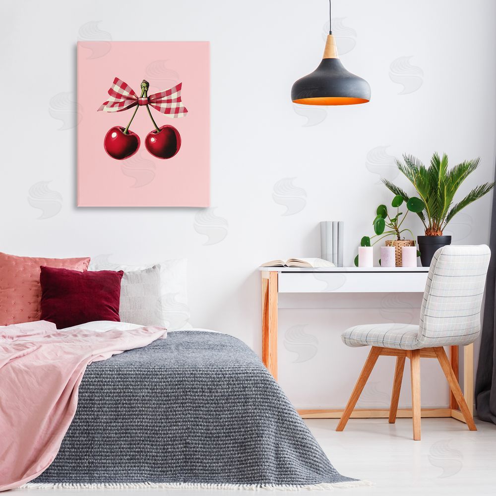 Christine Simpson Art Cherries with Gingham Bow Canvas Art on Wall