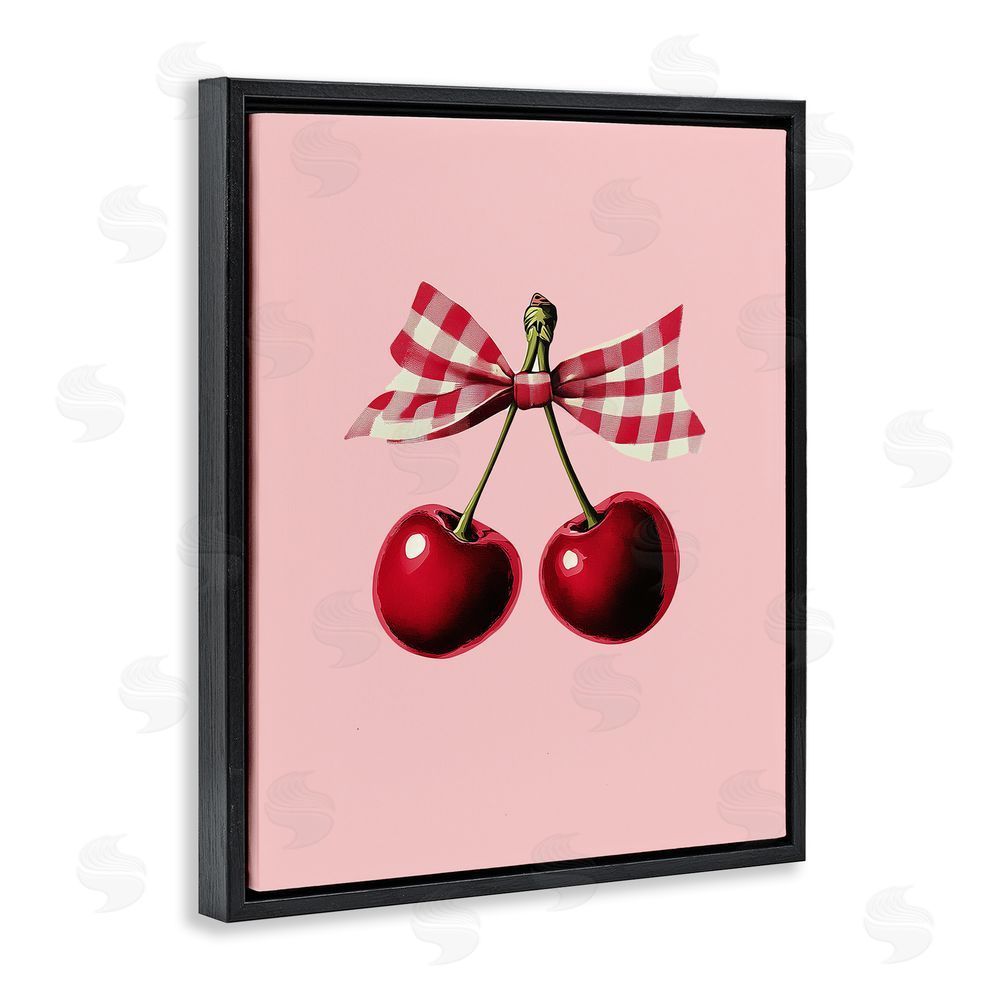 Christine Simpson Art Cherries with Gingham Bow Black Floating Frame Canvas Wall Art Print
