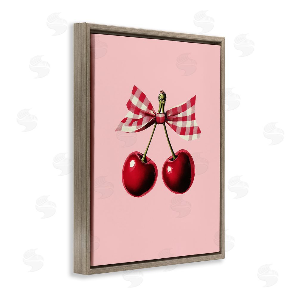 Christine Simpson Art Cherries with Gingham Bow Brown Floating Frame Canvas Wall Art Print