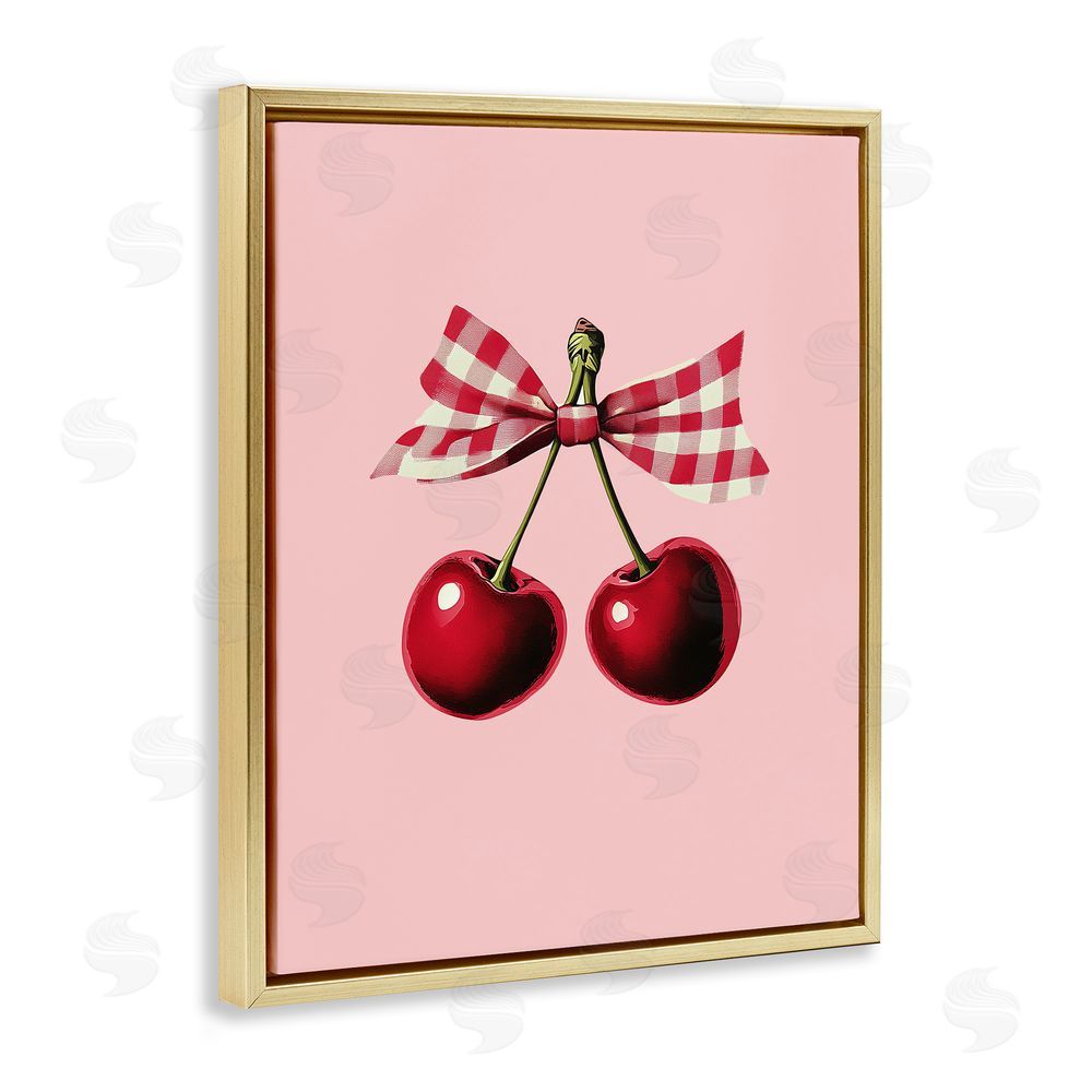 Christine Simpson Art Cherries with Gingham Bow Gold Floating Frame Canvas Wall Art Print